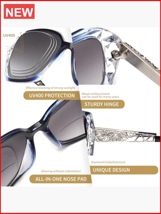 2 Pack Oversized Square Bifocal Sunglasses with Spring Hinge